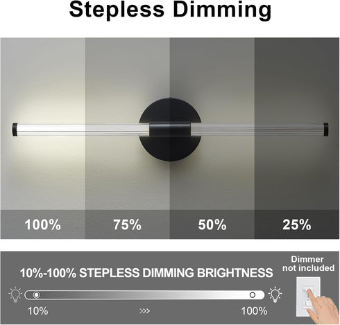 Dimmable 360 Lanhall LED Bathroom Light Fixture Modern Black Vanity Light Over Mirror Acrylic Wall Sconce Lights