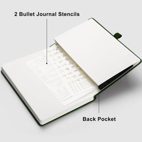 RETTACY Bullet Dotted Journal, A5 Dotted Grid Notebook with 256 Pages, 120 GSM Premium Acid-Free Paper, Leather