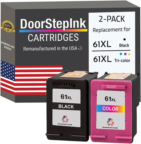 DoorStepInk Remanufactured Ink Cartridge Replacements for HP 61XL, Works with HP Envy 4500, 5530, Combo Pack (1 Black,