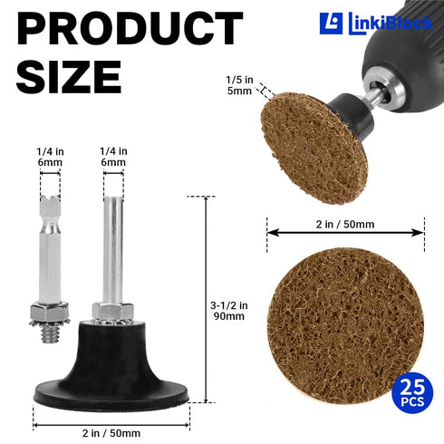 Linkiblock 25Pcs 2 inch Coarse Abrasive Nylon Surface Conditioning Quick Change Sanding Discs R-Type with Adapter