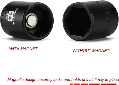 1/4 Inch Set, 19-Piece 4-15mm, 6 EMENTOL Drive Magnetic Impact Socket Metric, Point, Shallow, Cr-Mo,Magnetic Sockets