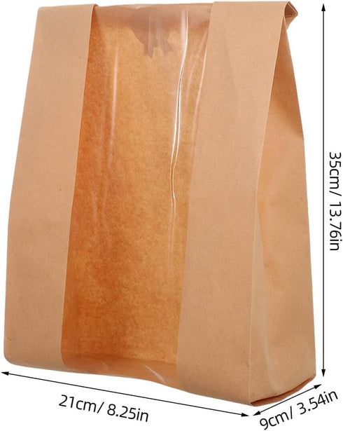 50pcs Packaging 35219cm Uonlytech Kraft Paper Bread Bags with Window Food Grade Loaf Bread Storage Opp Window Bakery