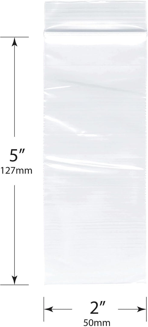 Plymor 2" x 5" Zipper Reclosable Plastic Bags (Pack of 500), 2 Mil