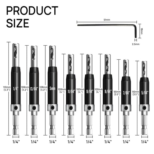 17Pcs Black Self Centering Drill Bit Set, 1/4" Hex Shank VIX Bit for Woodworking Metal Cabinet Window Door