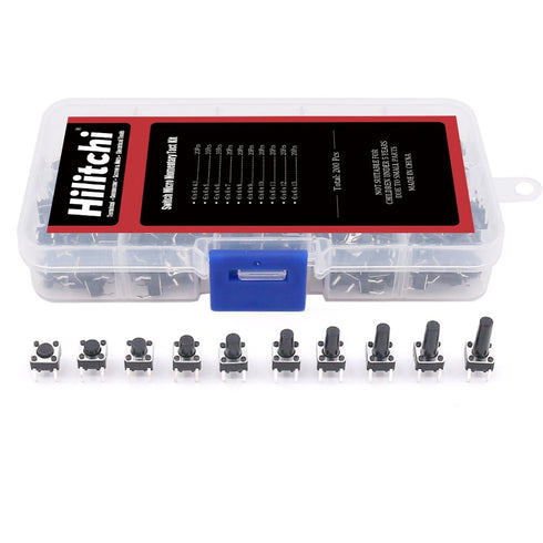 Hilitchi 200-Pcs Tactile Push Button Switch Micro Momentary Tact Assortment Kit, 6 x 6mm, 10 Value / 4 Pins