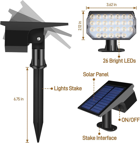 suifazy IP65, 7 26 2 Pack) RGB Solar Lights Outdoor Waterproof Lighting Modes Color Changing LED Solar Spot Lights