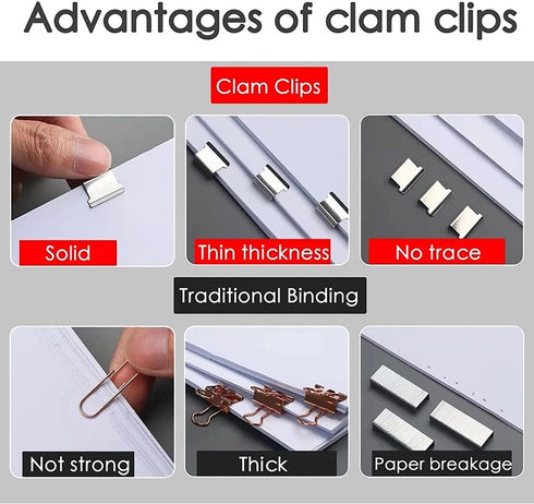 Terrysun 1 Pc Clear Clam Clip Dispenser with 50 Colorful & 50 Silver Metal Refill Clips, Portable Paper Clam