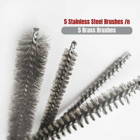 10-Piece Tube Cleaning Brush Kit for Tubes, Cylinders, and Narrow Spaces | Brass Wire Bore Brushes & Stainless Steel