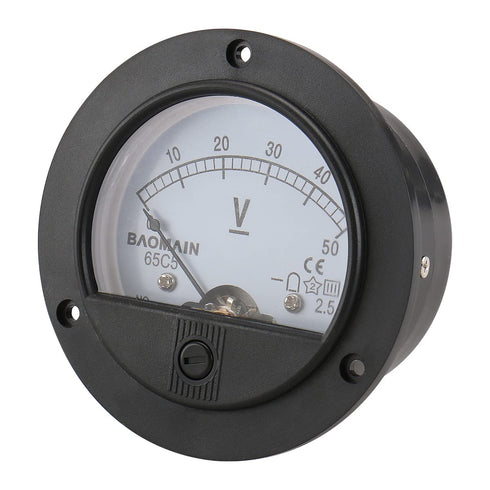 Baomain DC 50V Round Voltmeter: Voltage Meter 65C5 Gauge Analog Panel Class 2.5 CE