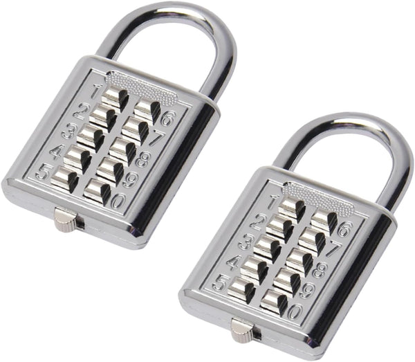 MroMax 2Pcs 10-Digit Combination Padlock Push Button Lock for Locker, Gym, Case, Drawer, Toolbox Electric White