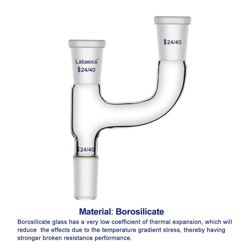 Borosilicate Glass 3 Way Claisen Distillation Adapter with 24/40 Joints, Chemistry Apparatus Lab Glassware