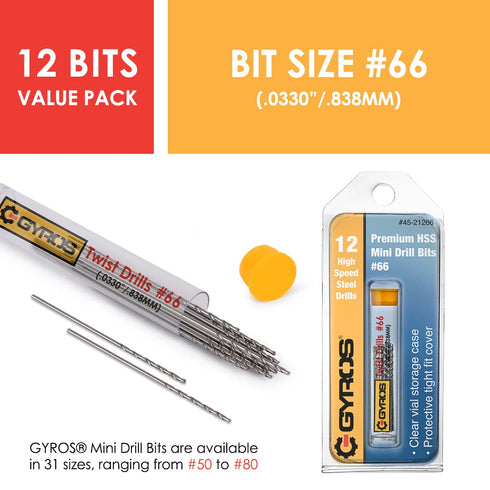 GYROS 12 PCS #66 Micro Drill Bit Set for Jewelry, Plastic, Resin, & Soft Metal