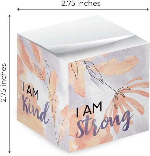 Floral Affirmation Sticky Note Cube - 600 Sheets, 2.75" Memo Block Printed on 4 Sides, Four Empowering Messages