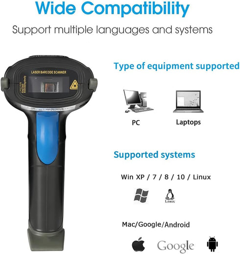 UNIDEEPLY 2.4G 1D Laser Wireless Bar Code Scanners Readers for Computers PC Laptop, Barcode Handheld, Hand Scanning