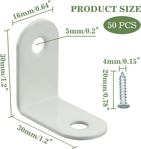 50PCS (1.2x1.2 Alise L Bracket Corner Brace,White Stainless Steel L Brackets for Shelves,Heavy Duty Shelf