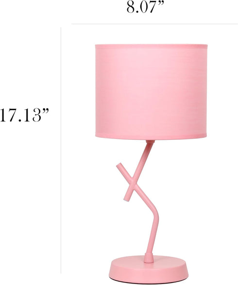LT1172-PNK 17.13" Simple Designs Metal and Modern Abstract Table Lamp with Drum Fabric Shade, Bedroom, Office, Living