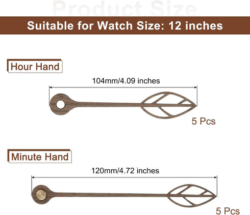 5 Set 120mm/4.72 Inch 104mm/4.09 Inch 12 Inch uxcell Walnut Wooden Clock Hands, Minute, Hour, Fit for Wall Clock