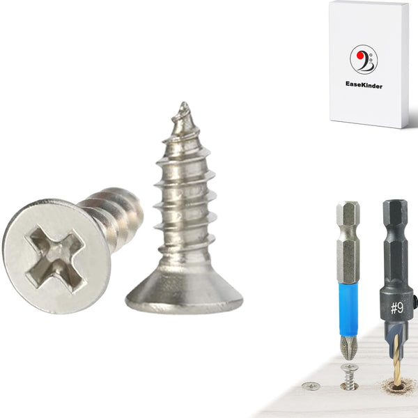Wood Screws - 120PCS Flat Head Phillips Screws, 304 Stainless Steel with Adjustable Countersink Kit