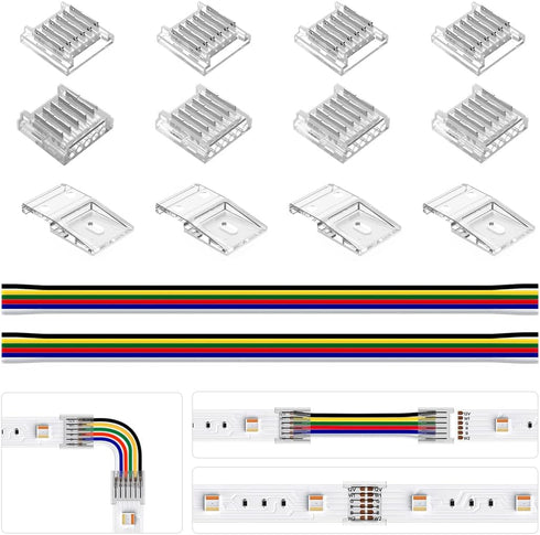 BTF-LIGHTING 6 Pin 12mm Transparent Connector Kit, 8pcs Corner Connector, 4pcs Gapless Solderless, 4pcs 22AWG Wires