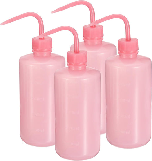 PATIKIL 500ml Wash Bottle, 4pcs Plastic Squeeze Narrow Mouth Bottle for Lab Cleaning, Pink