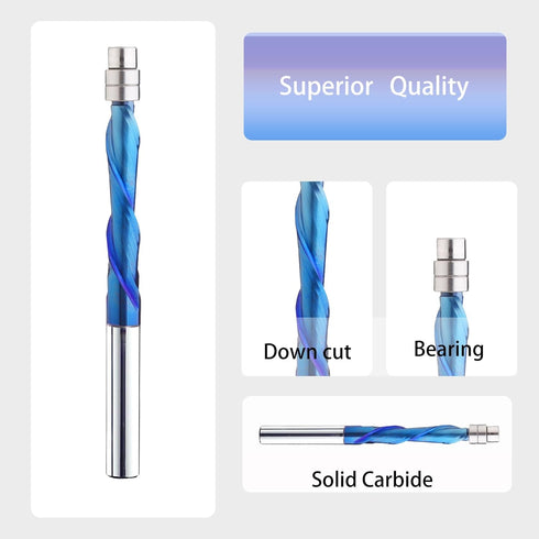 1/4 Inch Trimming BRD314C Spiral Flush Trim Router Bit Shank Spiral Router Bits with Nano Coated Downcut Template