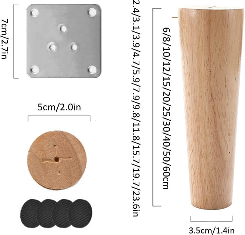 Tophacker 10cm/3. Solid Wood Round Furniture Legs, Replacement Sofa Feet, Wooden Cabinet Legs, Table Legs, for TV