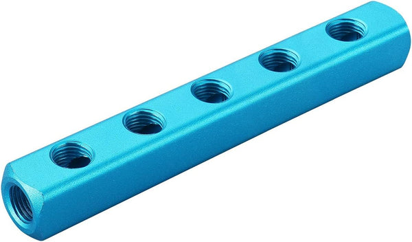 Baomain Aluminum Air Manifold Block, 5-Way 8-Port, 1/4" PT Threaded for Pneumatic Systems