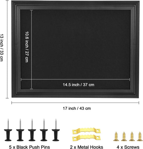 Bulletin Board with Felt, Black Wood Framed Display Bulletin Board for Walls with Pins, Eye Bolts, gaskets, Screws, Pin Board for Office, School and Home(MZB-BK,3343,1P by YCCYYCCY