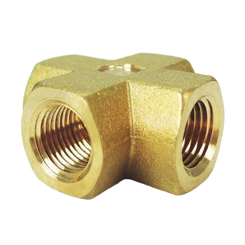 Nigo Industrial Co. Forged Brass Pipe Fitting, 4-Way Tee, Female Pipe (1, 1/8" x 1/8" x 1/8" x 1/8" NPT)