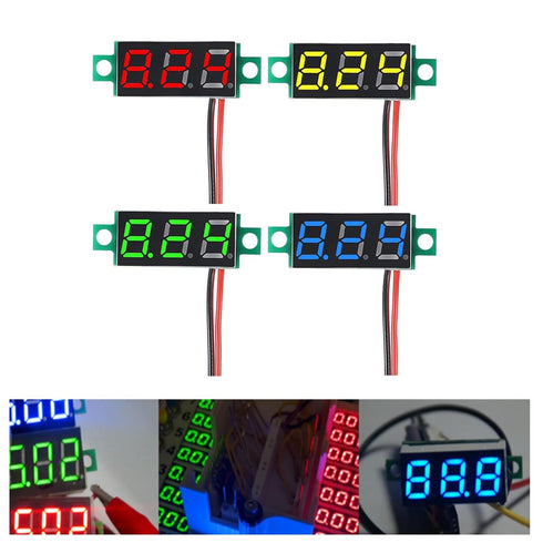 Voltage Tester, Mini Digital Voltmeter Gauge Tester 0.28" 2 Wire DC 4.5V-30V with Blue/Yellow/Red/Green LED Display