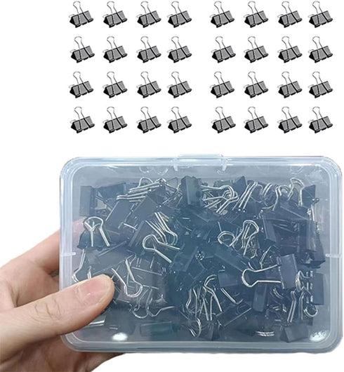 Mini Binder Clips, 144 Pack, 5/8 Inch Standard Black, Mini Paper Clips with Plastic Box, Fold Clamp