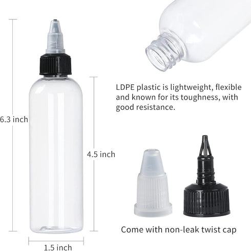 32 Pack 4oz Boston Dispensing Bottles, Empty Round LDPE Plastic Squeeze Dropper Bottles with Twist Top Cap