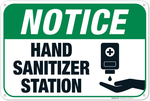 Hand Sanitizer Station Sign, 12x18 Inches, 55 mil Thick HDPS (high Density