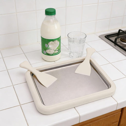 RIZGHWOY 2 Frozen Rolled Ice Cream Maker, Stainless Steel DIY Ice Cream Roll Tray with Scrapers, for Soft Serve