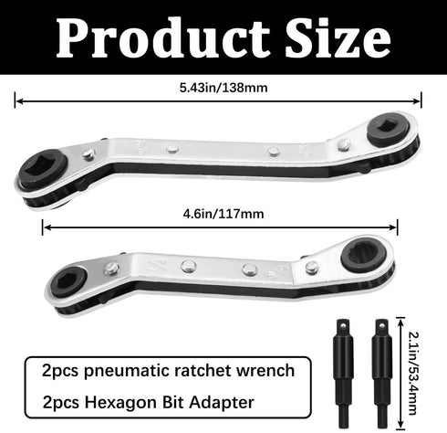 Hvac Service Wrench Tools,3/16", 1/4", 5/16", 3/8" 4 IN 1 Service Adjustable Wrenches with 2 Hexagon Bit Adapter Kit for Air Conditioner, Refrigeration Equipment O-Q-027 by Seamaka
