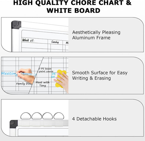 EAONE Magnetic Chore Chart & Whiteboard for Kids/Adults, 16x12, Double Sided Dry Erase Chore Board for Wall