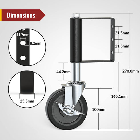 Heavy Duty Gate Caster, Spring Loaded Gate Wheel, Swivel Gate Caster Wheel for Wooden Gate and Fence 220LBS Capacity