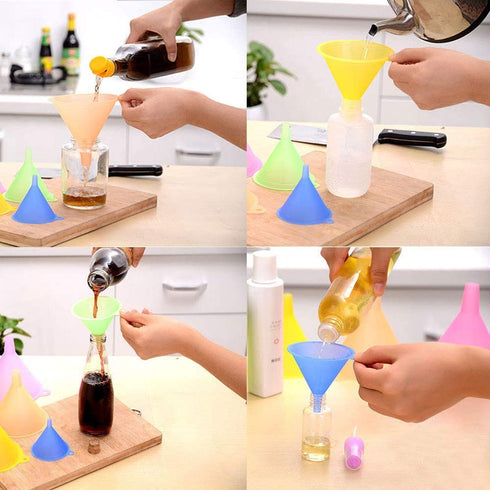 iSnuff Kitchen Funnel Set, 5 Sizes, Plastic Cooking Funnel with Narrow Spout for Bottles, Jars, Bowls