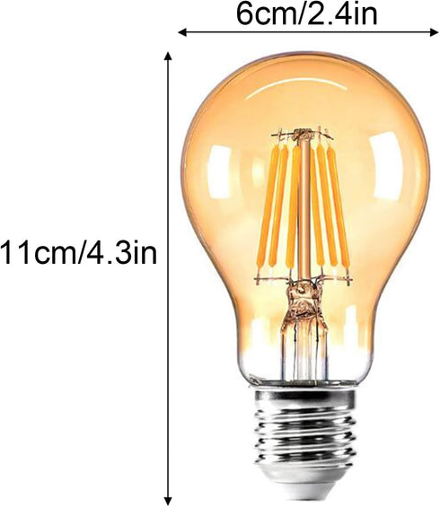 A60 LED Bulb 6W Edison Vintage Light Bulbs 60 Watt Equivalent Dimmable E26 Base Light Warm Yellow 2200K Bulb 600 Lumen Amber Glass Antique Globe Light Bulb for Home Lighting, AC 110V, 6 Pack by MaoTopCom