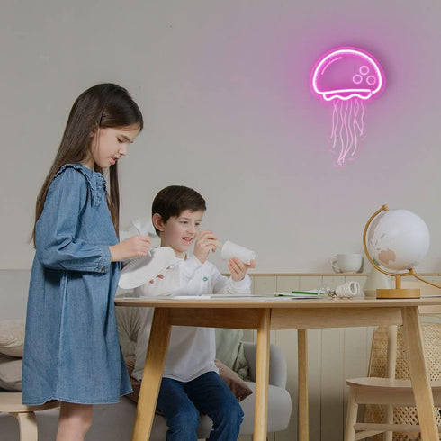 Dimmable Jellyfish Neon Sign for Bedroom Decor, Handmade Jelly fish Neon Signs for Wall Decor, Pink LED Seajelly Neon