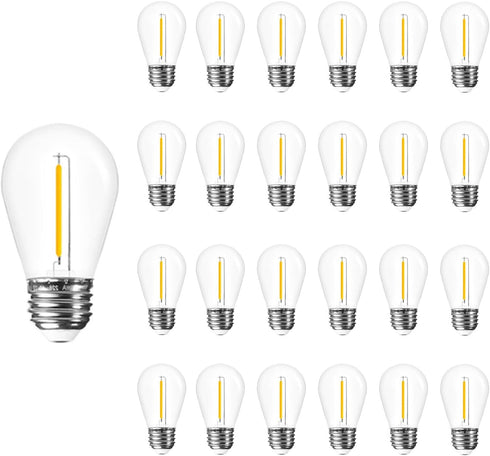 Jslinter S14 LED Bulbs, 25-Pack, 1W Energy-Efficient Outdoor String Lights, 2700K Warm White, E26 Base, Waterproof