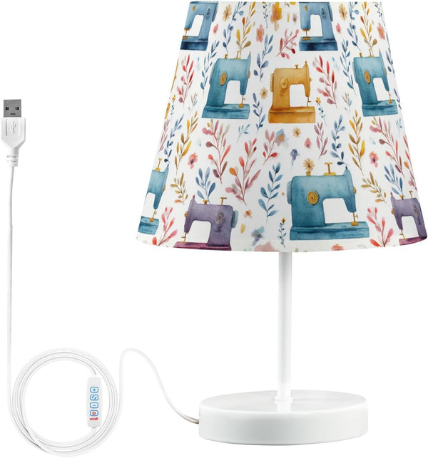 Krafig Colorful Sewing Machine Florals Table Lamp Nightstand Lamp with Linen Fabric Lamp