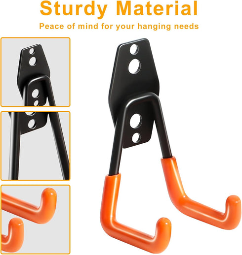 KURUI Heavy Duty Garage Hooks, 2 Pack Small Wall Mount Storage Hooks for Ladder, Tool