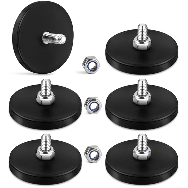 Learay 6 Pack Rubber Coated Magnets, 31 LBS Neodymium Magnet Base with M6