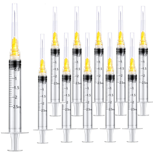 100 Pack 2.5ml 25Ga Plastic Syringe with Measurement, Disposable Individually Wrapped for Scientific Labs