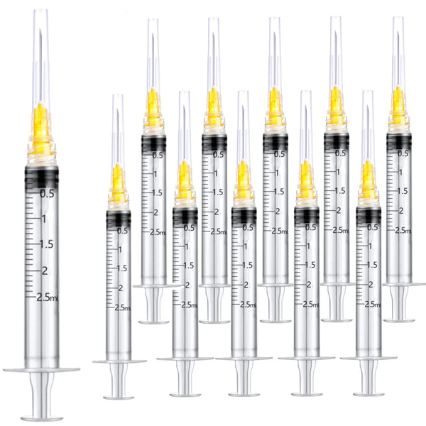 100 Pack 2.5ml 25Ga Plastic Syringe with Measurement, Disposable Individually Wrapped for Scientific Labs