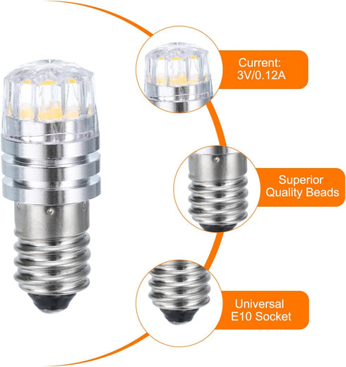 MECCANIXITY 3V/0.12A E10 Mini LED Light Bulbs, 2Pcs Miniature Screw Bulbs for Scientific Experiment Lighting