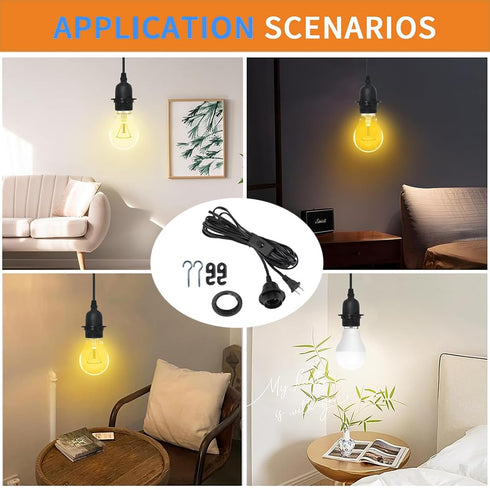 Jacqings E26/E27 15ft, Hanging Lantern Extension Cord Cable, Pendant Light Socket with On/Off Switch Hanging Lamp, Lamp