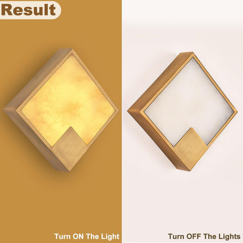 Dimmable, Natural Alabaster Wall Sconce Antique, Square Marble Wall Lighting LED Alabaster Wall Lamp Fixture