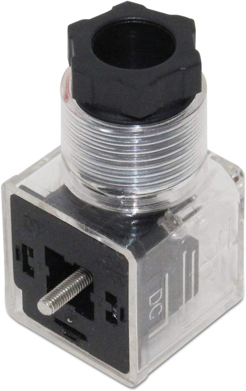 DIN 43650 Type A 3 Prong Solenoid Connector Plug w/LED Light, Compatible w/ 12V & 24V